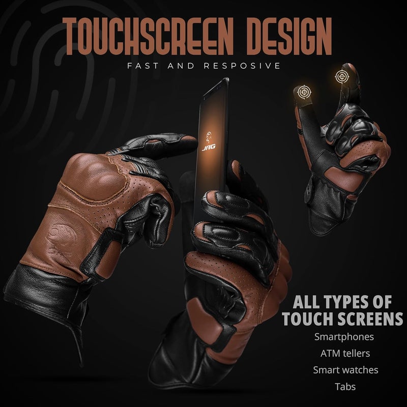 JAG J.A.G. Motorcycle Gloves - Premium Leather Perforated Motorcycle Gloves for Men with Knuckle Protection | Touchscreen Motorbike Riding Gloves - Image 3